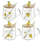 Кружка с крышкой и ложкой, 350 мл, L13 W9 H12,5 см, 4в.