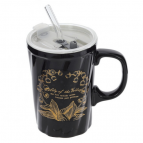 Кружка с крышкой и трубочкой, 380 мл, L12 W8,5 H16 см