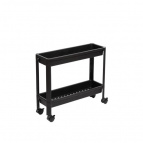 Этажерка VIKEA узкая 2-х ярусная на колесах (черная)