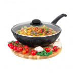 Сковорода ВОК 28 см Elan Gallery ГАРМОНИЯ ВКУСА Черный мрамор Индукция, с крышкой D28, с несъёмной ручкой
