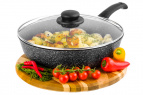 Сковорода глубокая 28 см ГАРМОНИЯ ВКУСА "Черный мрамор" Индукция, с крышкой ф28