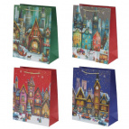 Пакет подарочный (бумага 210г/м2, блок 12шт), L26 W12 H32 см, 4в.