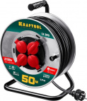 силовой удлинитель на стальной катушке  K-315, КГ, 3 x 1.5 мм2, 50 м, 3700 Вт, IP44, KRAFTOOL  (55085-50)