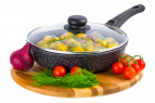 Сковорода глубокая 22 см ГАРМОНИЯ ВКУСА "Черный мрамор" С КРЫШКОЙ ф22, с/р,43*23*10,5 см