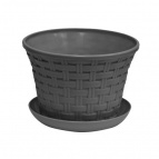 Кашпо круглое "Ротанг" 1,1 л  с поддоном  (серый)