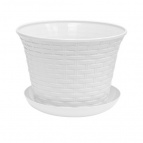 Кашпо круглое "Ротанг" 2,1 л  с поддоном  (белый)