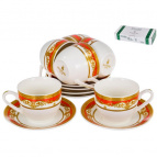 ЭСТЕЛЛА, набор кофейный (12) 6 чашек 120мл + 6 блюдец, NEW BONE CHINA, цветной дизайн с золотом, подарочная упаковка