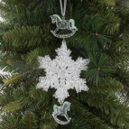 Украшение новогоднеe подвеска"Снежинка с лошадками", L11,5 W0,5 H24 см, 3в.