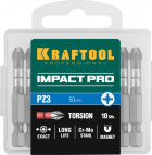 Биты KRAFTOOL Impact Pro, Pozidriv, тип хвостовика E 1/4", PZ3, 50мм, 10шт, в пластиковом боксе
