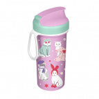 СТАКАН ДЕТСКИЙ С КРЫШКОЙ, ПЕТЛЕЙ И ДЕКОРОМ 400МЛ (Микс 2)