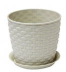 Кашпо РОТАНГ D135мм 1л с поддоном (белый ротанг)