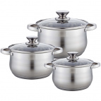 Набор посуды из нерж.стали 6 пр. 2,1л, 2,9л, 3,9л со стеклянными крышками
