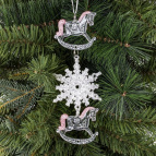 Украшение новогоднеe подвеска"Снежинка с лошадками"