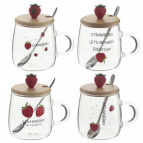 Кружка с крышкой и ложкой, 500 мл, L12 W8 H12,5 см, 4в.