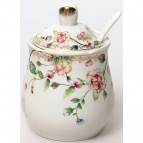 СТЕФАНИЯ, баночка д/меда 320мл с/крышкой и ложкой, NEW BONE CHINA, цветная упаковка