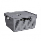 Коробка для хранения квадратная "Лофт" с крышкой 11л (серый)