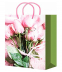 Пакет подарочный с глянцевой ламин 22x31x10 см  (МL) Розовые розы, 157 г ППК-4443
