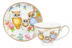 Чайн. пара 2 пр. 300 мл 12,5*9,5*7 см "Совушки" на ножке, NEW BONE CHINA