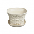 Кашпо квадратное "Ротанг" 1,2 л  с поддоном (слоновая кость)