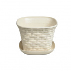 Кашпо квадратное "Ротанг" 2,3 л  с поддоном (слоновая кость)