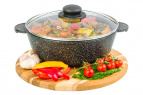 Жаровня (сотейник) 24 см 3 л ГАРМОНИЯ ВКУСА "Черный мрамор" С КРЫШКОЙ ф24, 30,5*25*14 см