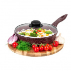 Сковорода глубокая 22 см Elan Gallery ГАРМОНИЯ ВКУСА Рубин с крышкой D22, с несъёмной ручкой