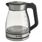 Чайник DELTA DL-1124  корпус из жаропр. стекла, 1500Вт, 1,8л, черный (12)