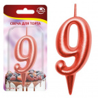 Свеча для торта "Овал" цифра 9 (красный), 8х4х1,2 см.