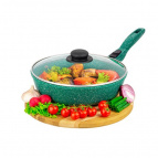 Сковорода глубокая 26 см ГАРМОНИЯ ВКУСА "Изумруд" 47*27*12,5 см, съемная ручка, с крышкой ф26, ручка - 20 см, высота сковороды - 6,5 см, высота до руч