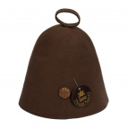Шапка бесшовная коричневая с деревянным логотипом "Банные Штучки", войлок 100%/20