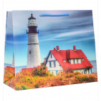 Пакет подарочный с глянц. лам. (горизонтальный) 32х26х12  (L)  Маяк на берегу моря, 157 г ППК-7459