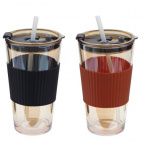 Стакан с трубочкой, 490 мл, L8,5 W8,5 H14,5 см, 2в.