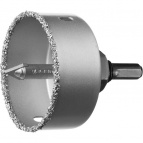 Коронка-чашка ЗУБР "ПРОФЕССИОНАЛ" c карбид-вольфрамовым нанесением, 64 мм, высота 25 мм, в сборе с державкой и сверлом