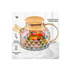 Чайник 1 л 20,5*13,5*12,5 см "Crystal glass" с ситом+бамб.крышк.с метал. дном/с силик.уплот, золото