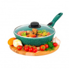 Сковорода глубокая 24 см ГАРМОНИЯ ВКУСА "Изумруд" 45*25*11,5 см, съемная ручка, с крышкой, ручка - 20 см, высота сковороды - 6 см, высота до ручки - 9