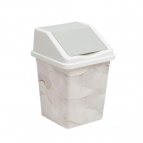 Ведро для мусора с подвижной крышкой 16л квадратное с декором "Белый Мрамор"