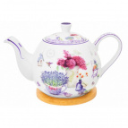 Чайник 1,1 л 23*13,5*14,5 см "Лаванда" на бамбуковой подставке, NEW BONE CHINA